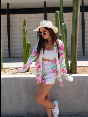 Marciano Floral Pink & Green Two-Piece Blazer Set